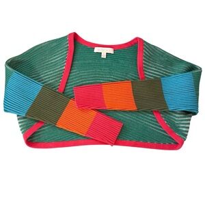 Lucious Etcetera Cropped Colorblock Cardigan Shrug Sweater NWT Size Large